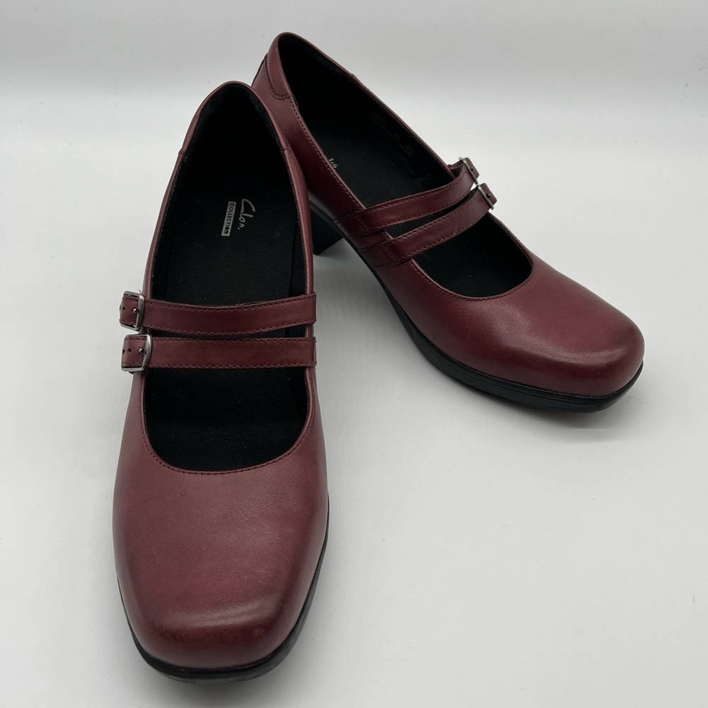 Clarks Artisan Passion Mary Jane Red Burgundy Leather Shoes Women’s Size 12